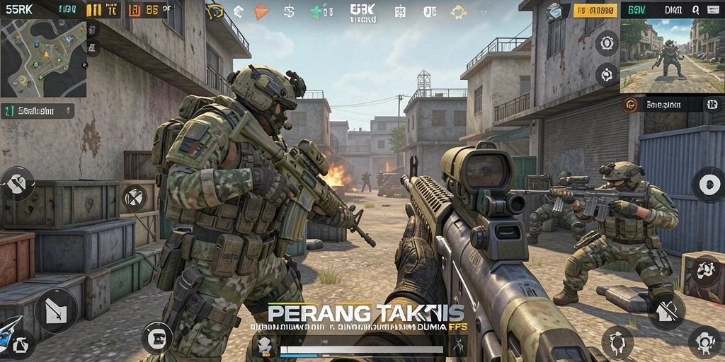 Screenshot menampilkan aksi mendebarkan dalam pertandingan FPS.