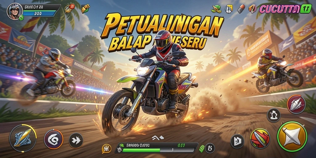 Screenshot gameplay CUCUTOTO yang menampilkan aksi balapan mendebarkan.