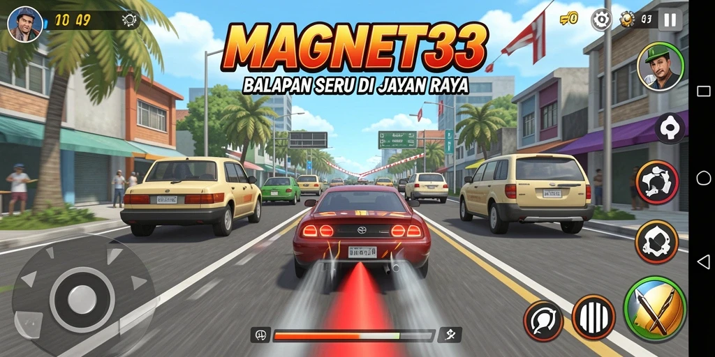 Screenshot menampilkan aksi balap mendebarkan dalam MAGNET33.