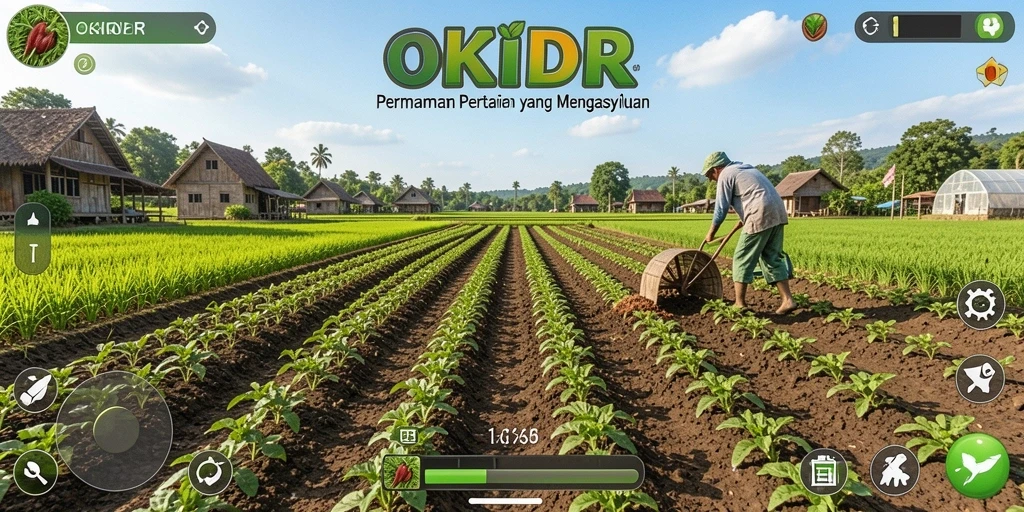 Screenshot gameplay OKIDR menampilkan aktivitas bertani yang seru dan interaktif.