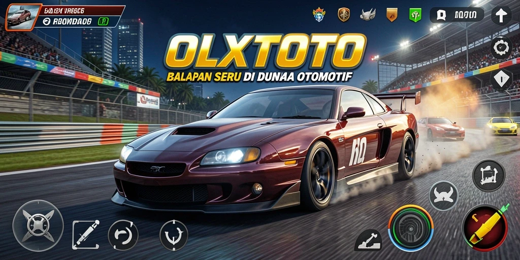 Tampilan gameplay seru balapan di OLXTOTO dengan mobil kencang dan trek menantang.