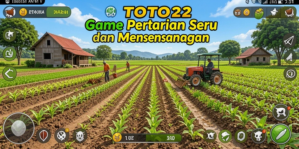 Gameplay TOTO22 yang menunjukkan kebun dan hewan ternak dengan grafis menarik.