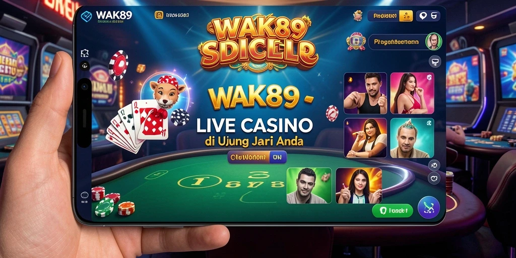 Screenshot menunjukkan gameplay seru Live Casino dengan dealer langsung.